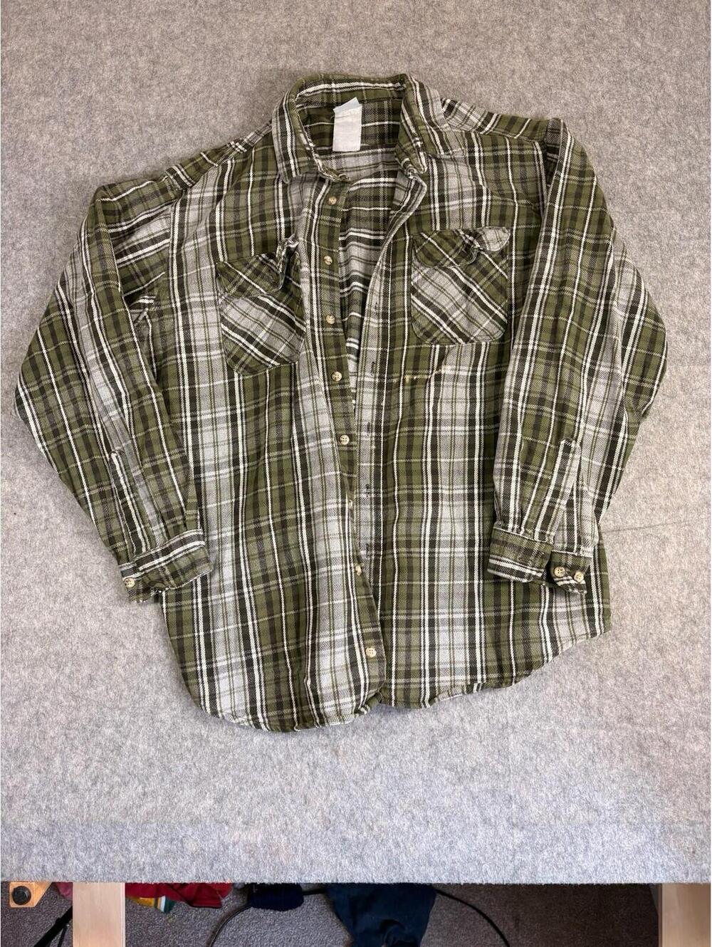 Vintage Carhartt Shirt Mens Green Blue Plaid Flannel Button Front 90s Size XL